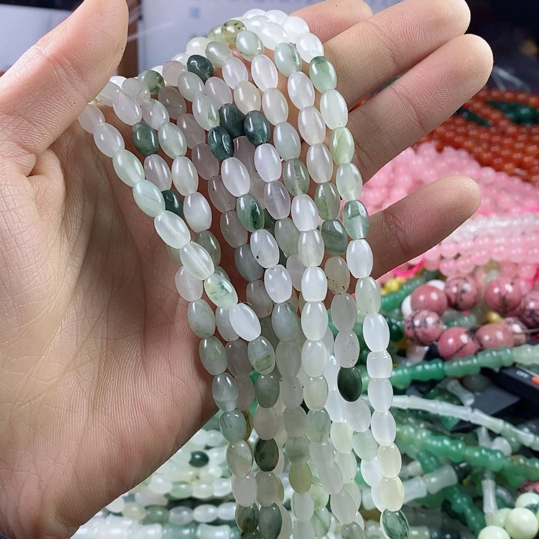 玛瑙/玉髓珠宝半成品合金一条天然6×9mm天山翠米珠