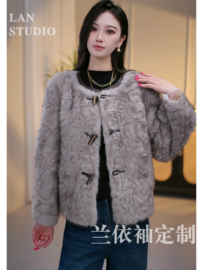 -LQR【玄色浪漫】浅灰色小香风冬季气质女士宽松一体韩版时尚外套