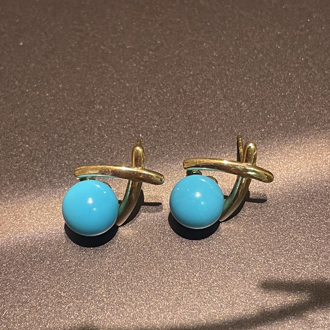 18k金美松绿松石“晴空”时尚百搭耳钉（约卡7mm）