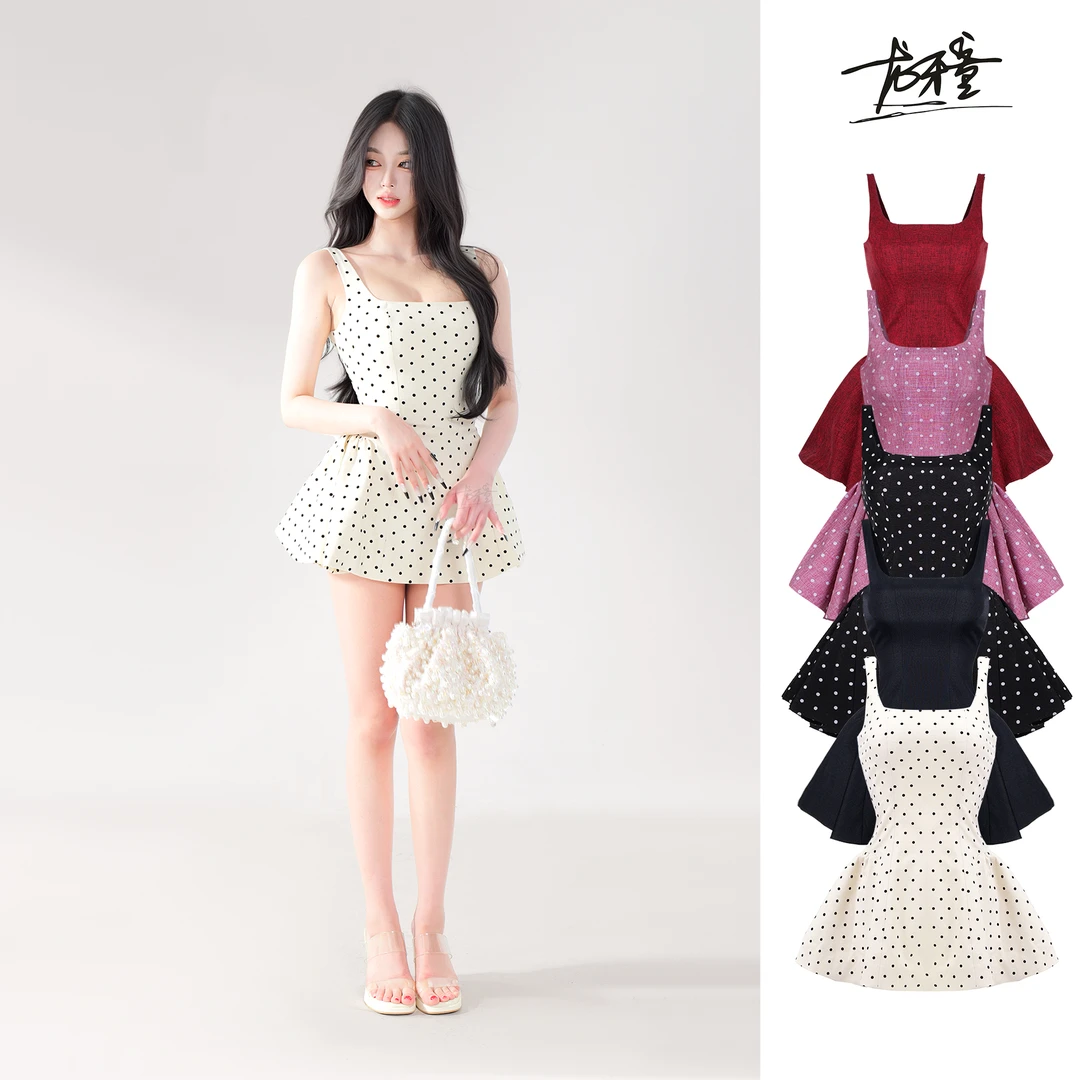 崔暴尼推荐【波点天菜】夏季波点无袖碎花法式公主连衣裙印花修身