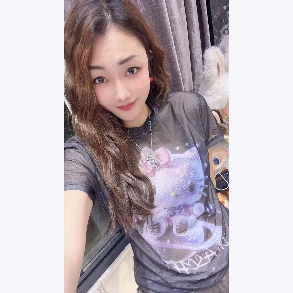 【W1170黑色K猫】短袖t恤女打底半袖休闲夏季2025款重工爆款