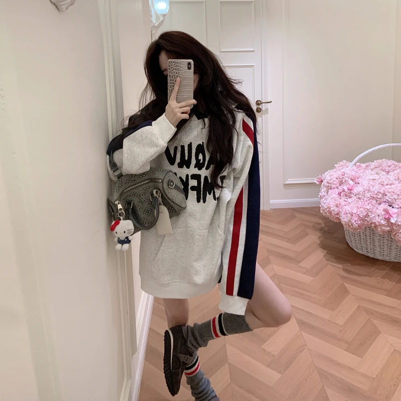 国潮美式oversize撞色慵懒风卫衣2025春秋薄款ins高街情侣款外套