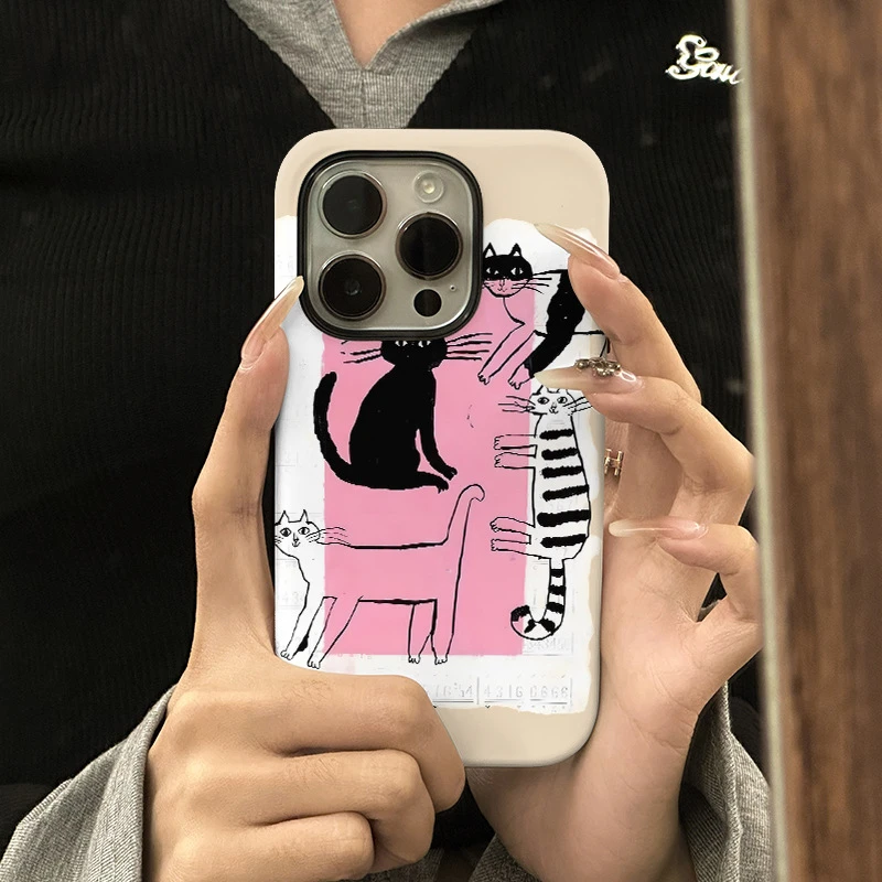 文艺猫咪适用iphone16pro保护套15手机壳12pro菲林二合一14女款
