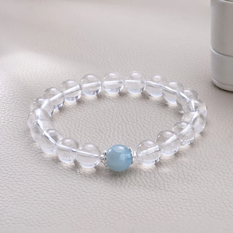 晶莹星【海月】天然水晶白水晶+海蓝宝百搭A017