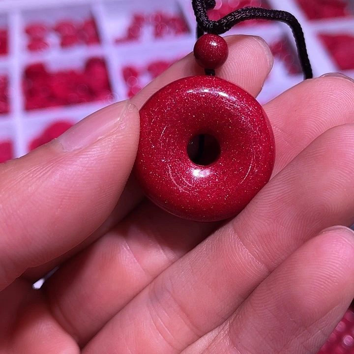 天然辰砂红晶砂平安扣吊坠