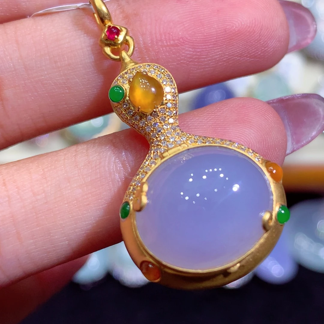 翡翠18K金镶嵌吊坠(不含链)