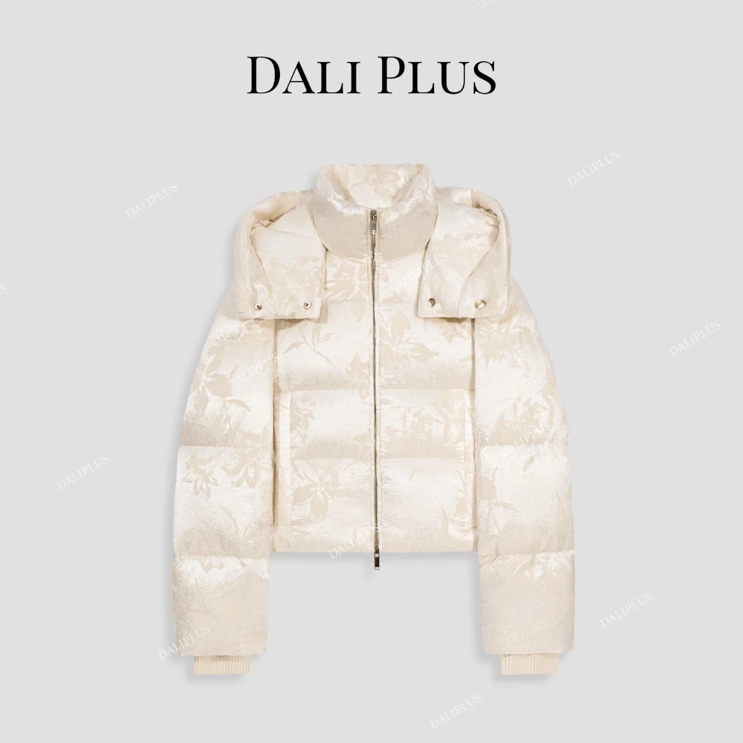 DALI PLUS国风重工烧花丝绒工艺连可脱卸连帽鸭绒羽绒服-D4KK0167
