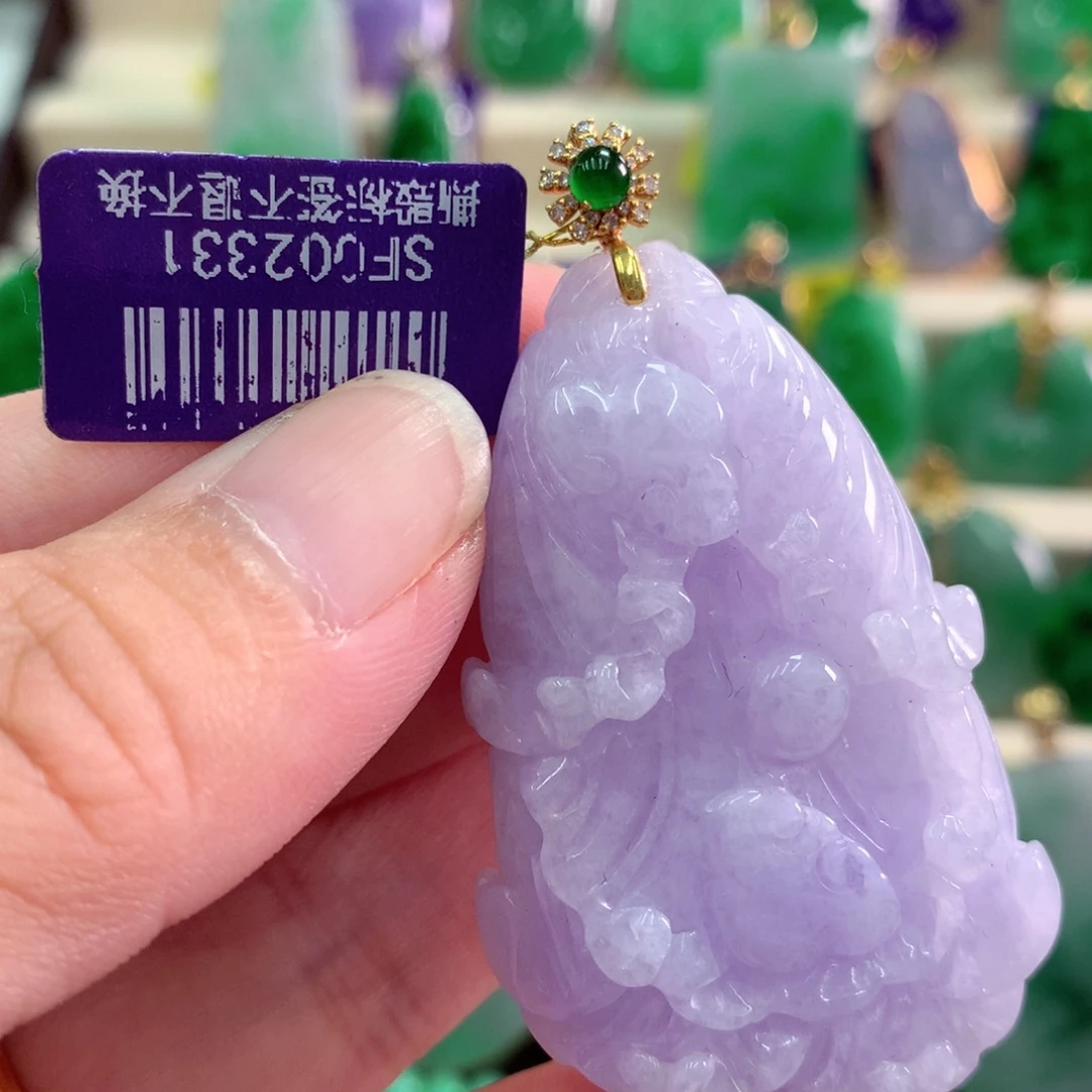 吊坠(不含链)18K金镶嵌翡翠
