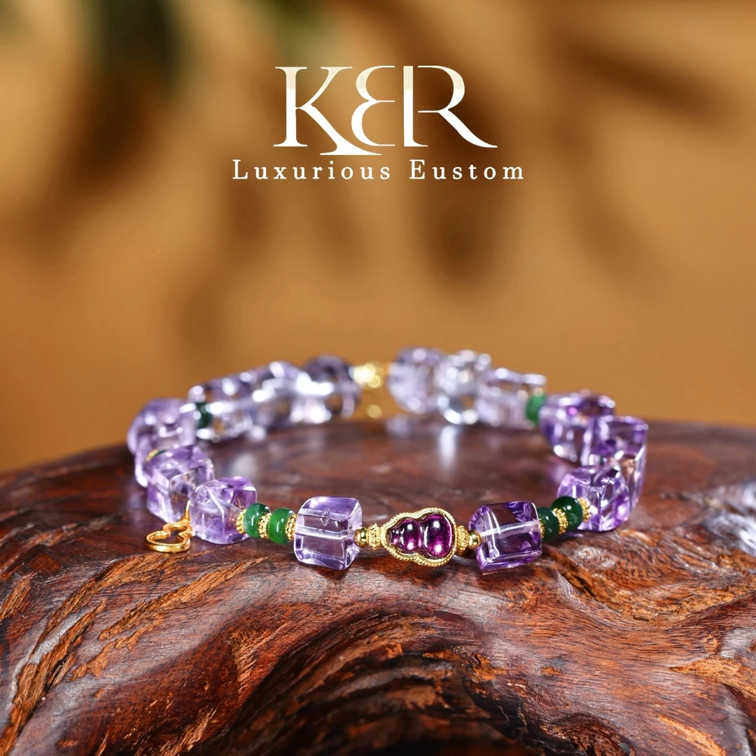 高定设计款天然紫水晶方糖随型DIY手串KBR0608007