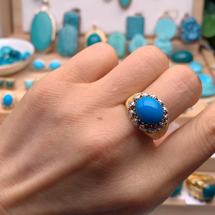 绿松石18K金镶嵌珠宝奇石