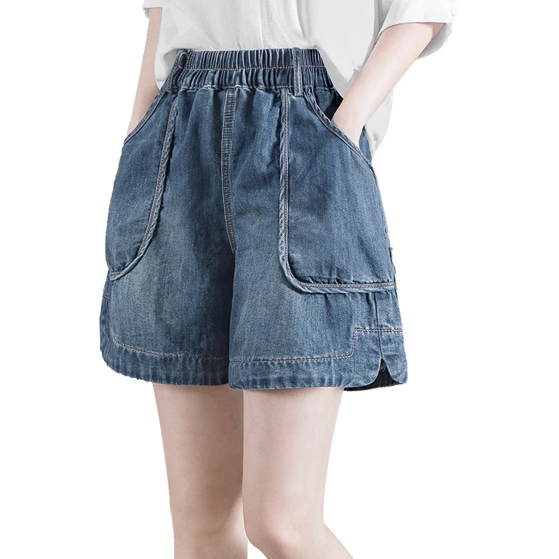 丝柏舍2025夏装新款女装时尚松紧腰阔腿宽松短款牛仔裤S32K0486K