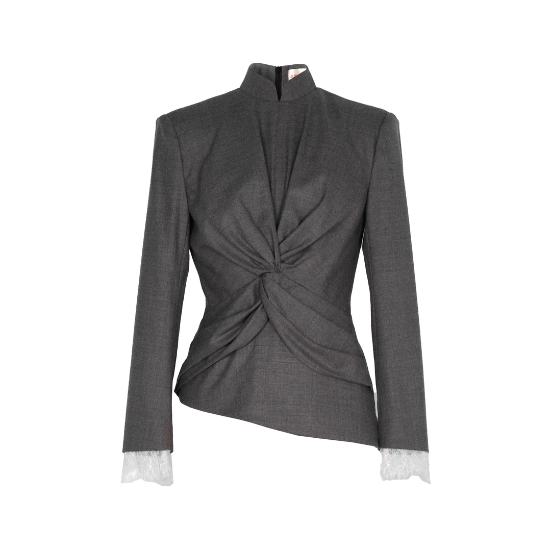 【折扣号专属】JUNYANG杨君  中式扭结睫毛蕾丝上衣