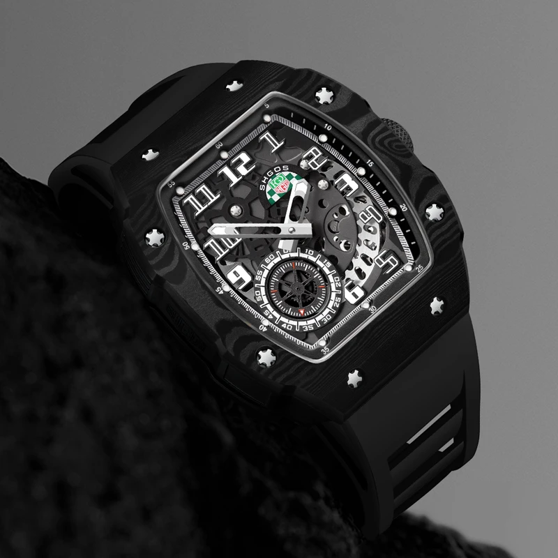 SHGOS全新发布【极速赛博】系列酒桶型碳纤全自动机械时尚男士腕表