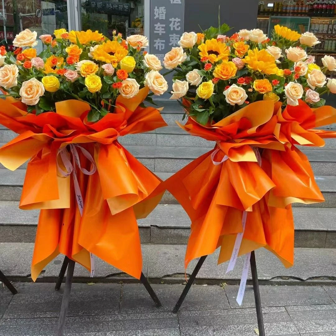 【财广进】向日葵混搭33朵香槟玫瑰开业花篮开业大吉送朋友花店配送上门（单个）A14