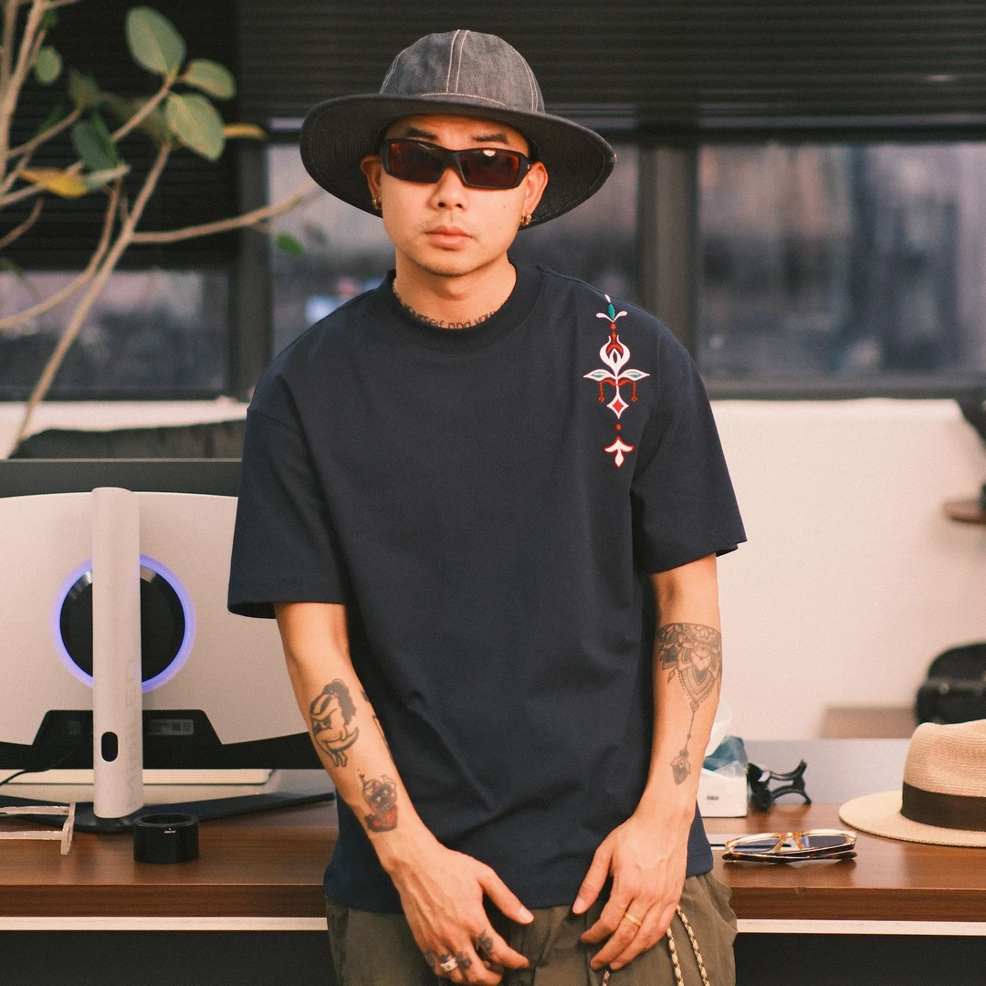 老颜原创260克夏凉冰感民族风中国风短袖男新款日系宽松复古t恤