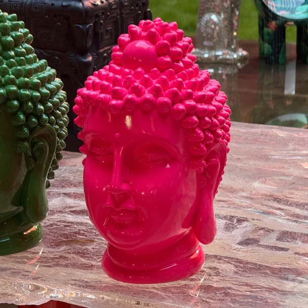 【618专属】粉色佛头雕塑摆件
