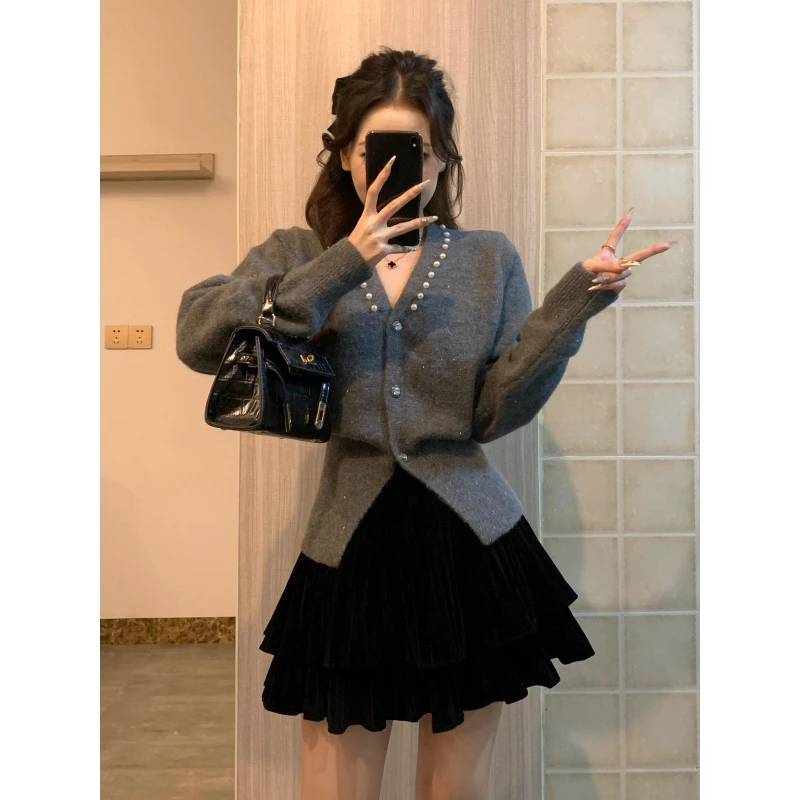 纯欲慵懒风女装时尚气质针织开衫秋季新款时髦显瘦百搭半身裙套装