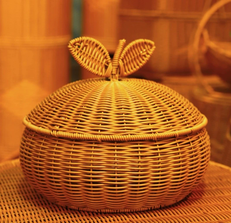 苹果高档水果盘果篮编织圆形水果篮手工家用干果盘创意藤编果篮