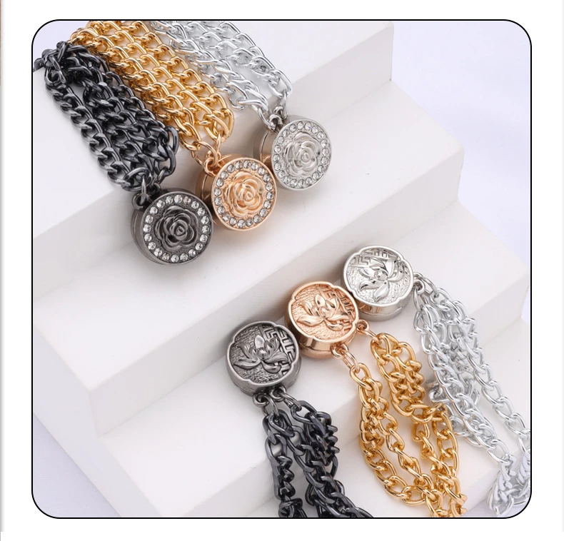 链条磁吸扣手工镶钻玫瑰坠固定磁吸衬衫袖子变短收袖口免缝纽扣