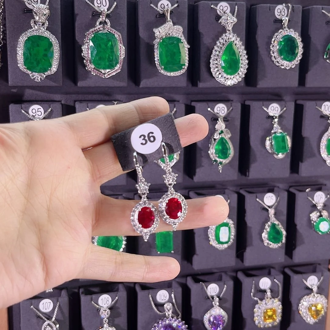 银S925镶嵌耳饰红宝石