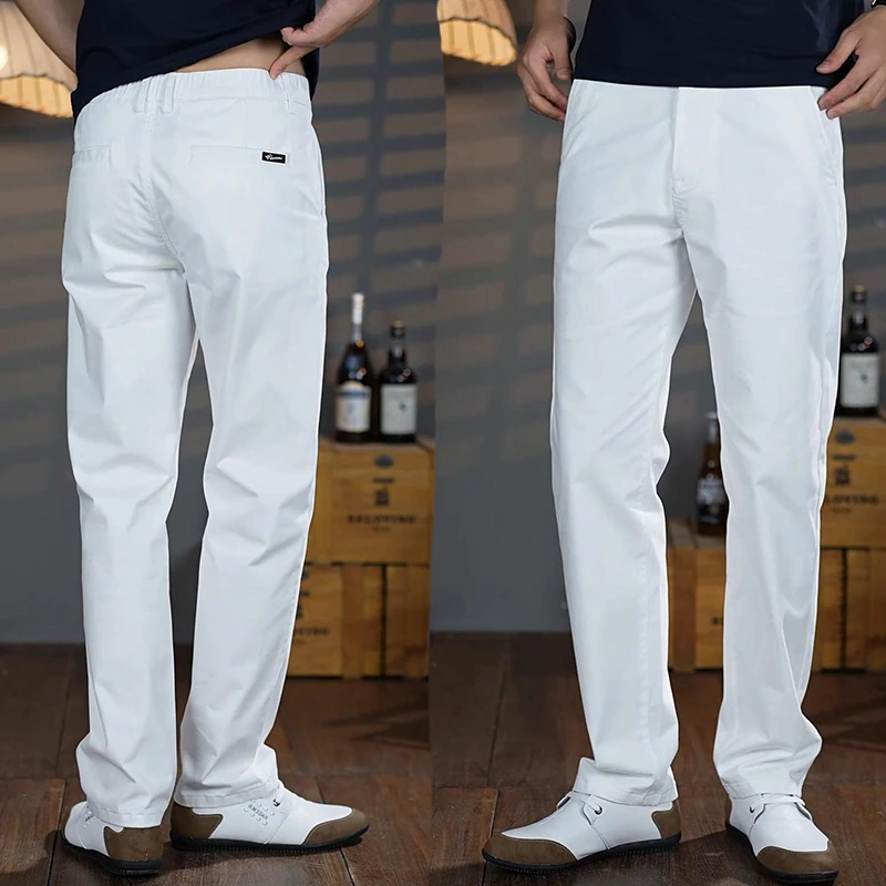 【口袋拉链】纯白色男士直筒休闲裤纯棉宽松百搭弹力商务白色裤子男