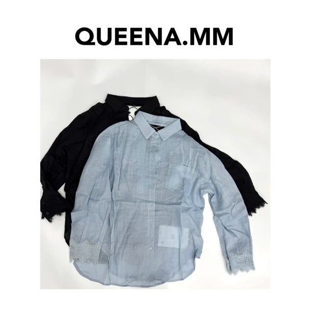 露背拼接蕾丝V衬衫