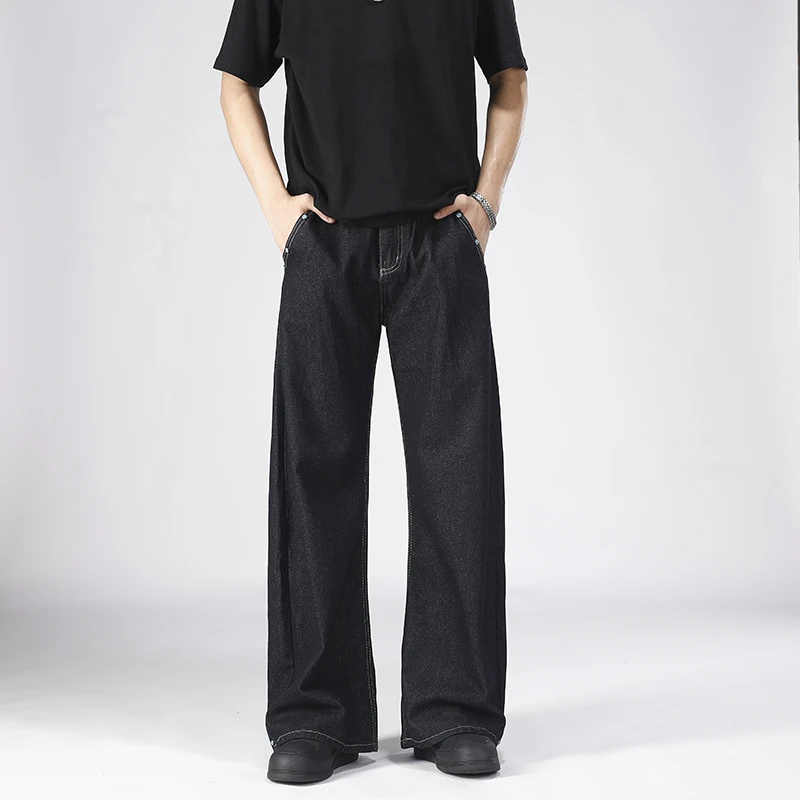 新款夏季美式高街丹宁原色绿松石弯刀牛仔裤男女潮牌痞帅阔腿长裤