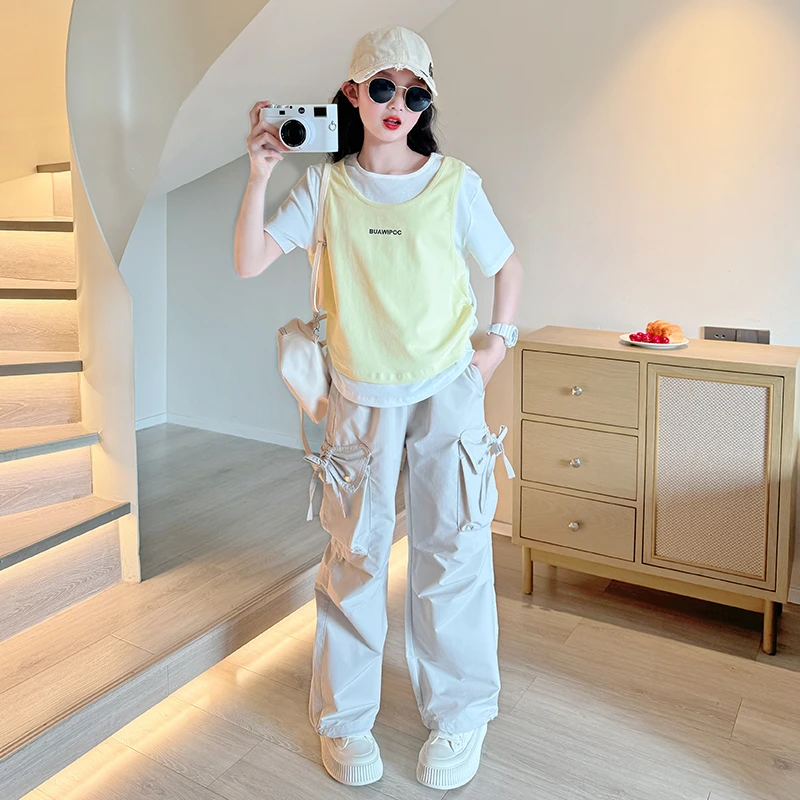 女童中大童洋气工装裤2025新款夏装时尚休闲裤百搭长裤