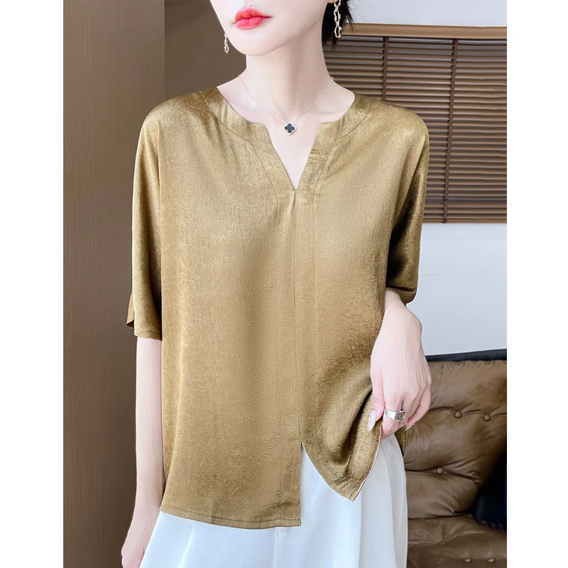 桑蚕丝短袖女夏季显瘦气质大码上衣洋气打底时尚T恤宽松休闲半袖