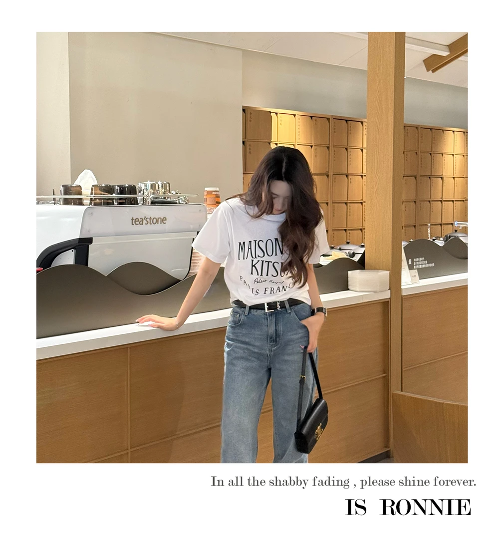 Is Ronnie【法式腔调】100棉新款经典法式字母印花T恤女装25IR0524