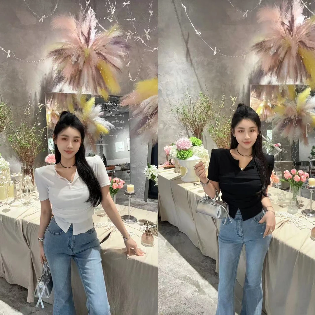 LIN-【韩系欧尼】泡菜同款假两件显瘦短袖T恤