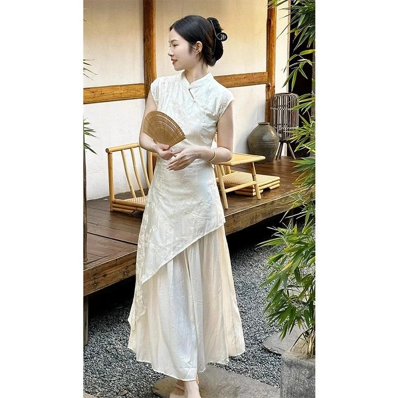 新中式国风改良旗袍无袖立领连衣裙女2024夏季新款气质显瘦裙子