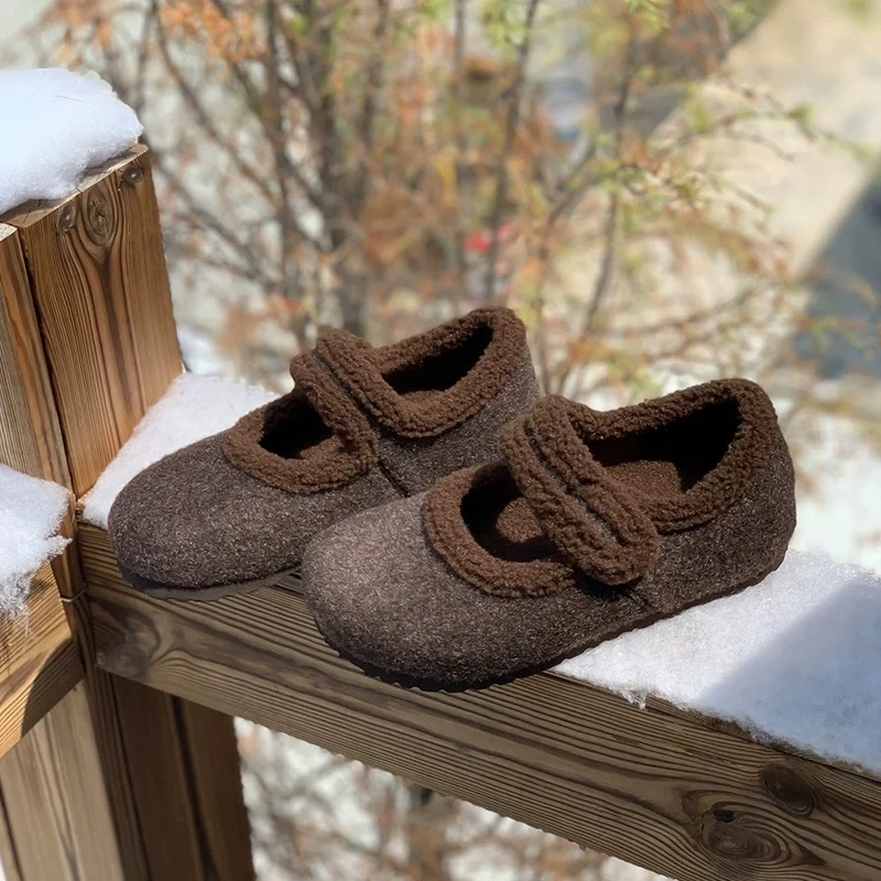 毛呢玛丽珍~3.5cm内增高毛毛鞋女保暖魔术贴芭蕾单鞋836/A8