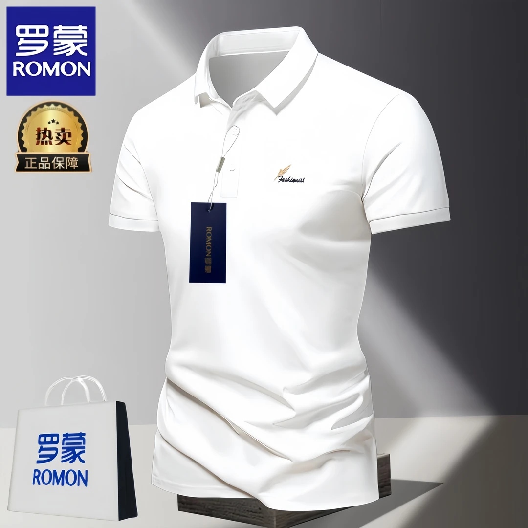 Romon/罗蒙翻领刺绣polo衫3D绣花新款夏季短袖t恤男商务休闲运动