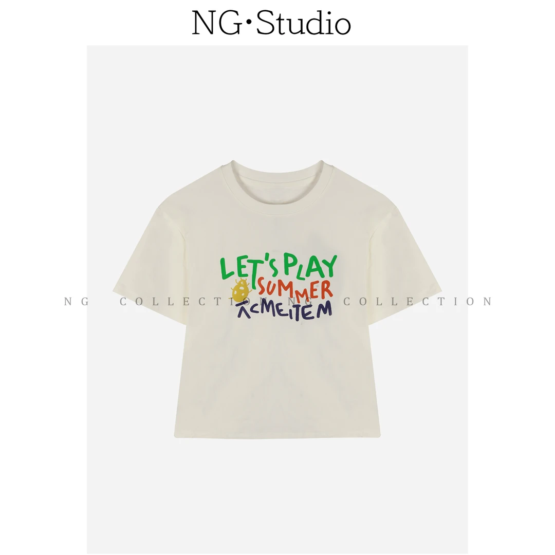 【NG·Studio】趣味英文印花宽松短款百搭T恤NGX5TX3274