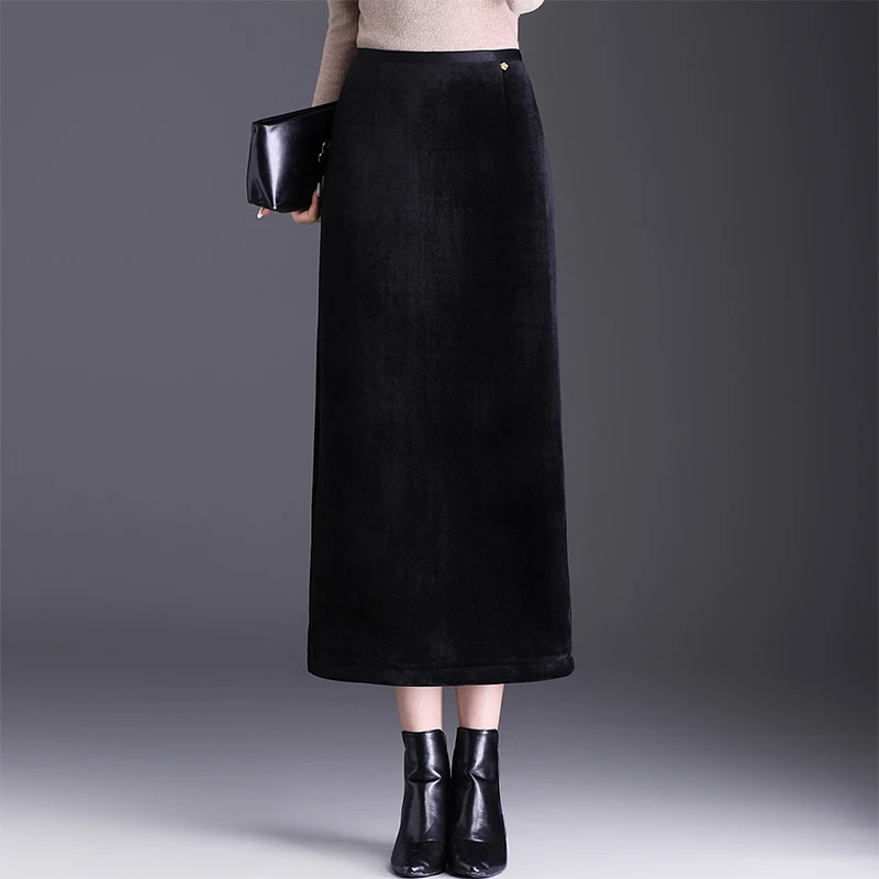 中长款包臀裙新款秋冬季高级感半身裙时尚高腰厚款开叉一步裙