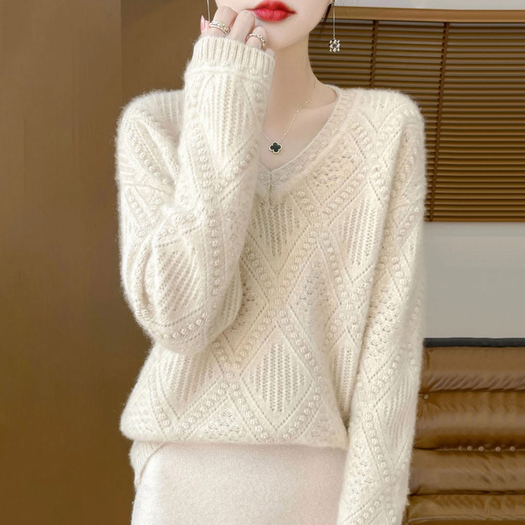 秋冬毛衣针织短款百搭女士时尚羊毛衫加厚镂空慵懒绞花韩版圆领长