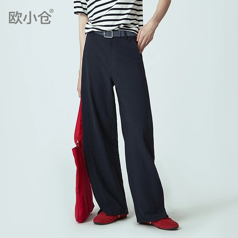 欧小仓 冷萃 立体装饰飞鼠裤天丝麻白色阔腿裤夏日轻薄弯刀裤1772