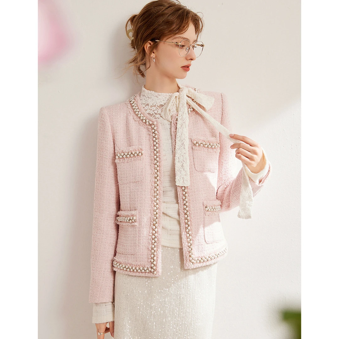 白鹿语25春款时尚圆领对称口袋无弹女式外套WBY20071