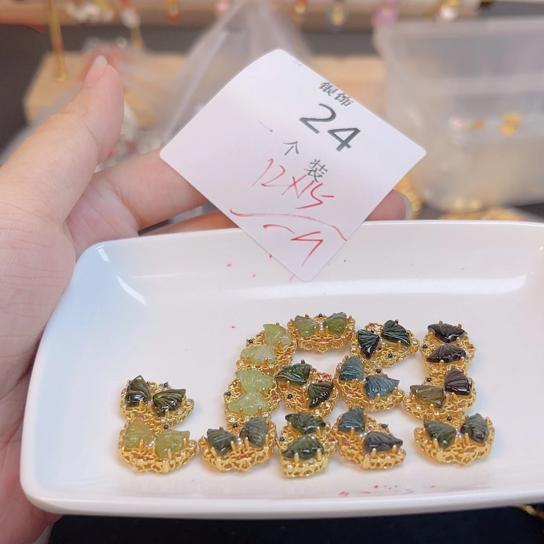 水晶珠宝半成品银S925镀金镶嵌24 。