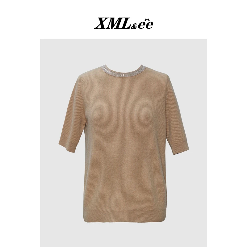 XMLee艾米尔 100%山羊绒圆领短袖质感百搭羊绒衫 X243R1692
