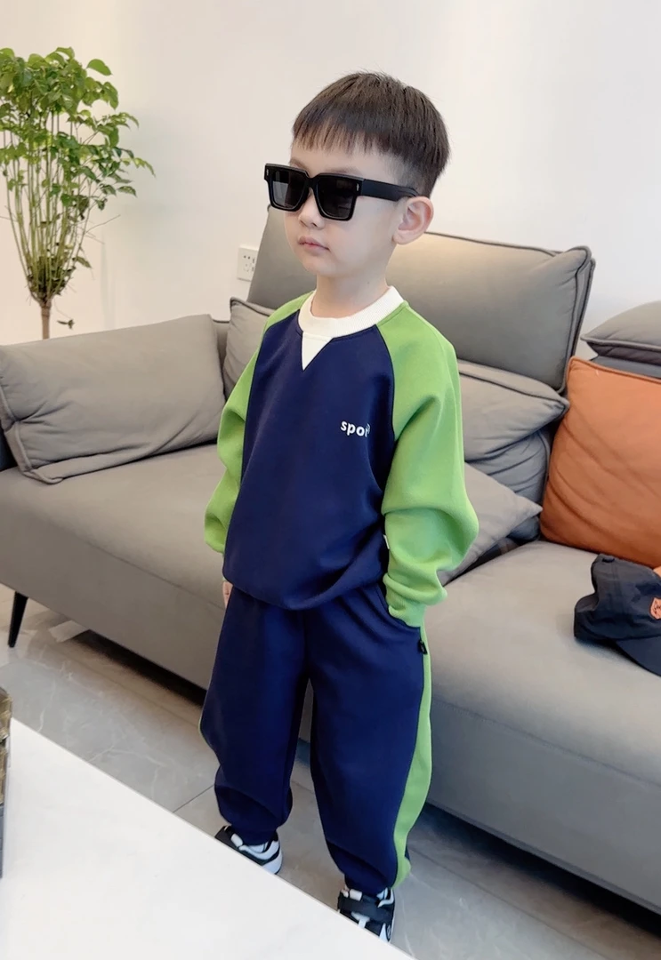 子航同款 春季新款儿童韩版撞色刺绣字母两件套ct7013