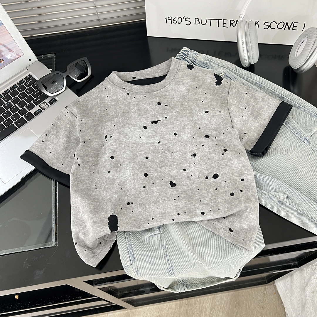 2025年夏季新款儿童短袖休闲百搭宽松时尚洋气80128灰色短袖
