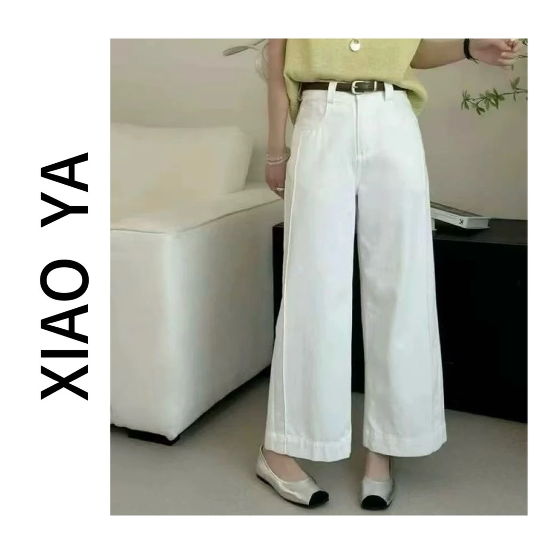 7038夏季新款休闲简约中高腰显瘦百搭九分阔腿裤（裤长90）