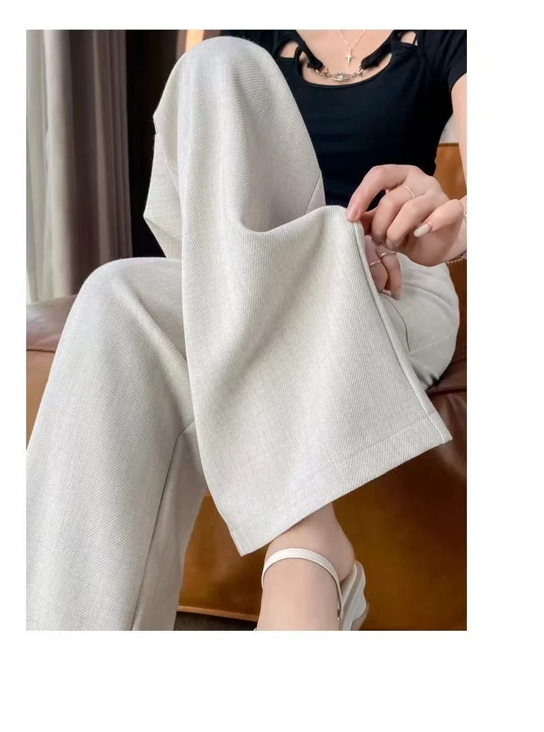 K7237 春夏季新款时尚洋气显瘦休闲垂感黑宽松百搭高腰直筒裤子