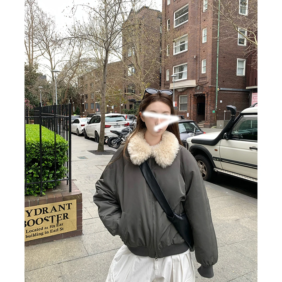 【纽约雨季】韩版休闲百搭保暖毛毛翻领宽松韩系棉服夹克外套女秋冬