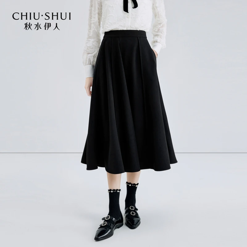 【羊羊专属】秋水伊人中高腰A字大摆小黑裙春季2024年新款女装显瘦