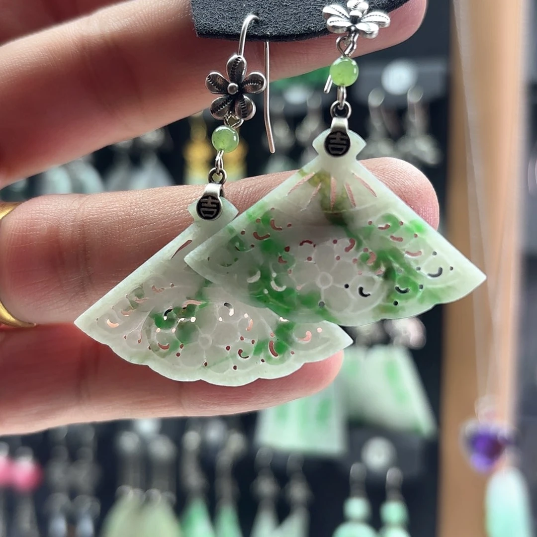 翡翠耳饰银S925镶嵌?***y