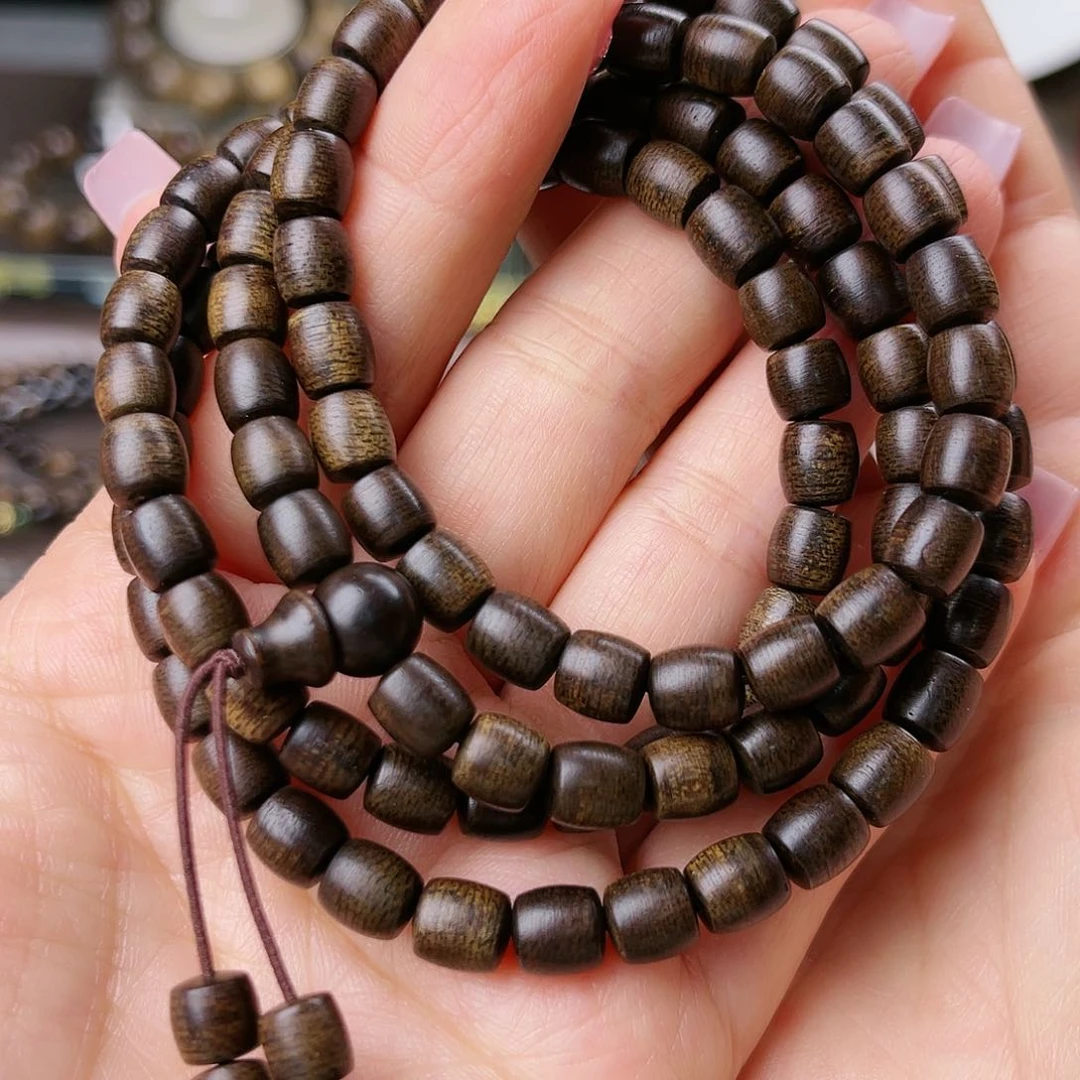 沉香手串越南芽庄老白棋玉化碳化老料0.6×108