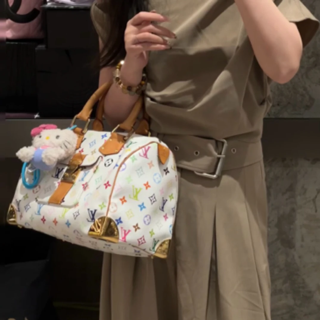 95新 LouisVuitton/路易威登 白三彩波士顿972727